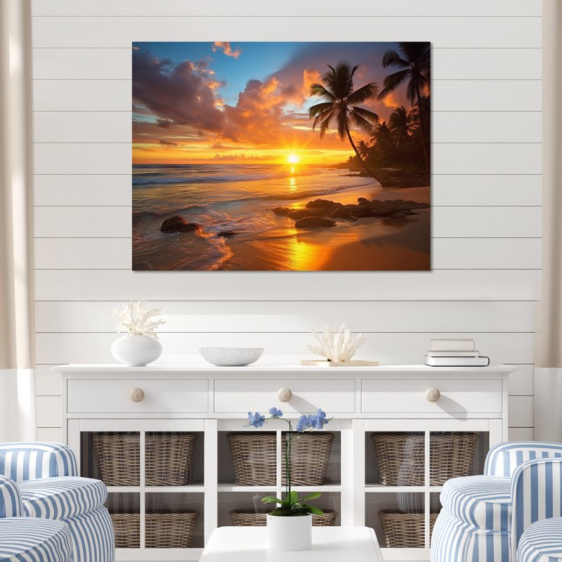 Plage, coucher de soleil, sérénade, art de la plage côtière, Toile tendue, H 30 po x l 40 po x P 1,5 po