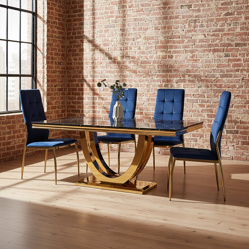 Faux Marble Top Metal Base Dining Table