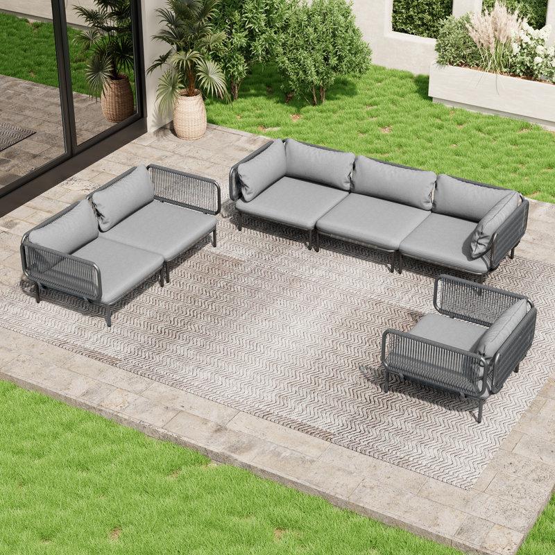 Canapé modulaire d'extérieur 100,4 po en métal, Coussin gris / cadre noir