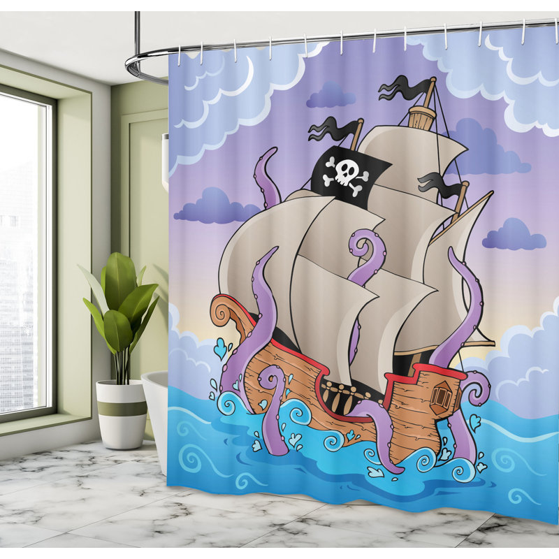 Shower Curtain with Hooks Included, 70" H x 69" W