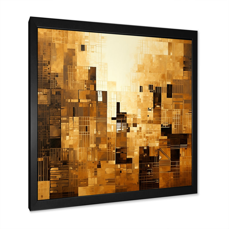 «Modern Cityscape Skycraper Bronze Blocks I», reproduction d'art sur toile, Cadre simple noir, H 36 po x l 36 po x P 1,5 po