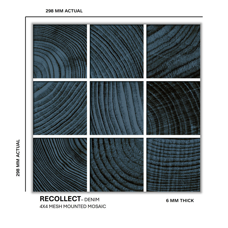 Recollect 4" W x 4" L Glass Wood Look Tile Mosaic Sheet, Denim