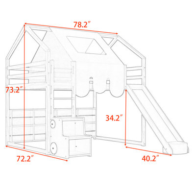 Lit mezzanine en bois avec glissoire et tablettes