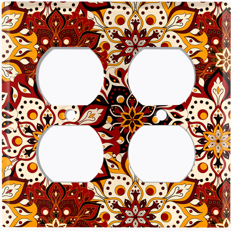 Ensemble de 2 plaques murales prises de courant mandala rouge et brun clair