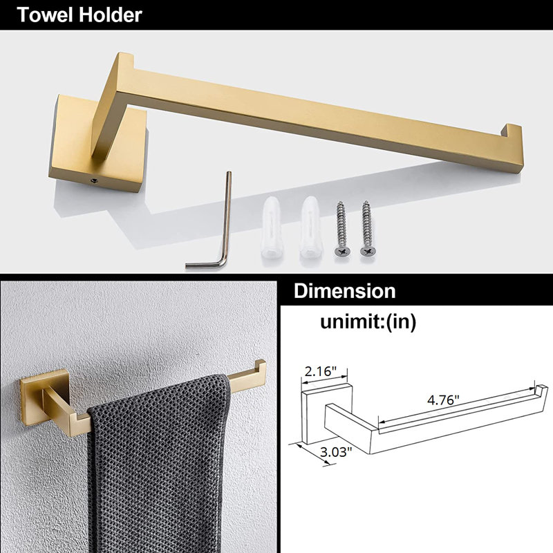 4 - Piece Bathroom Hardware Set, Brushed Gold
