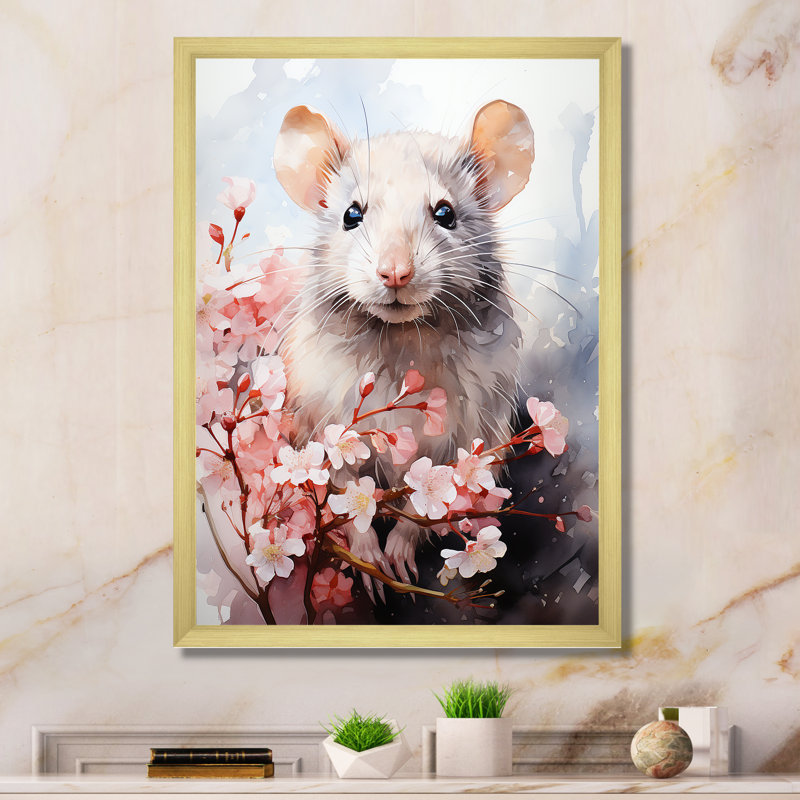 Rats Floral Portrait Blooms - Rongeur, art mural, Encadrement doré, H 20 po x l 12 po x P 1 po