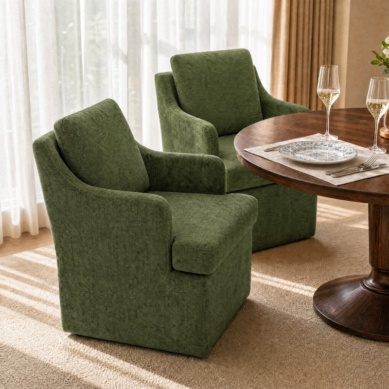 46.99 cm H Upholstered Chenille Armchair, GREEN