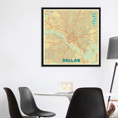 « dallas rétro urban blueprint map », impression sur toile