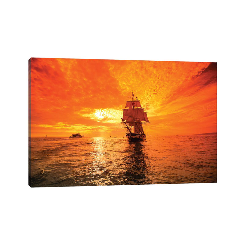 Sailboat And Tall Ship The Pacific Ocean, Dana Point Harbor, Dana Point, Orange County, California, USA I - Wrapped Canvas Print