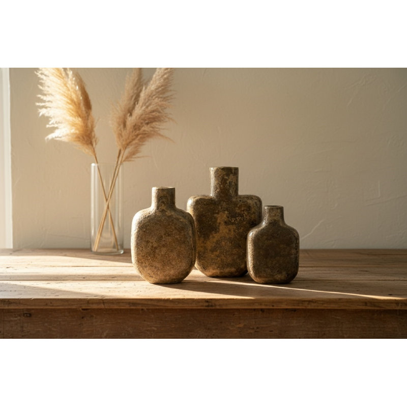 Travertine Vase Med, Beige, 10.5" H x 7" W x 4" D