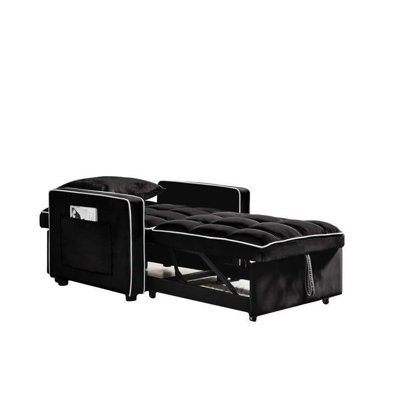 Fauteuil-lit ajustable à dossier réglable: pliant à trois, convertible, inclinable et lit simple. Chaise de lit moderne noire tendance: Threeone, pliable réglable, velours, adulte avec fonction