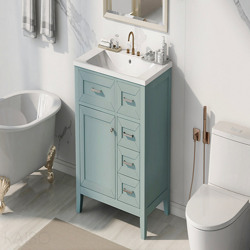Ensemble de meuble-lavabo 30 po avec lavabo, armoire de salle de bain verte avec tiroirs, structure solide et panneau en bois aggloméré
