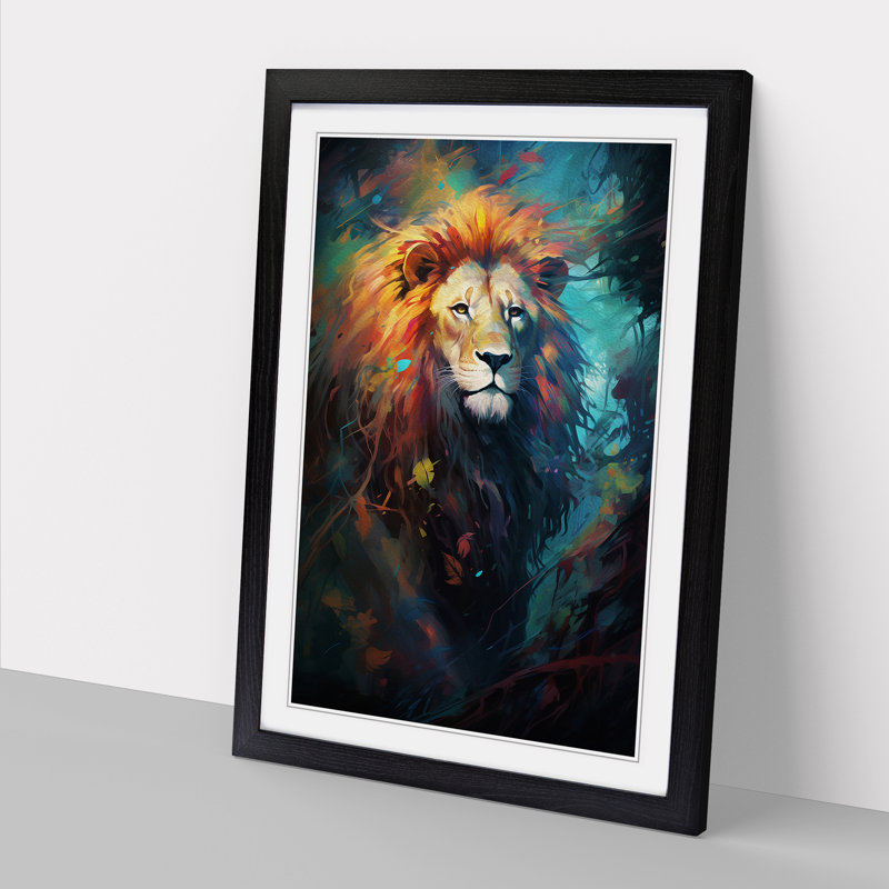 Lion Conceptual - Single Picture Frame Print on Wood, Black Framed, 34cm H x 25cm W x 2cm D