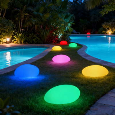 16 Colors Glow Cobblestone Shape Lamp， Solar Powered Integrated Led Color Changing Outdoor Light，