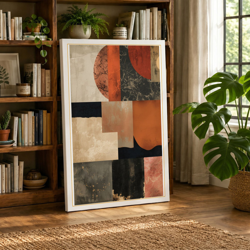 Rust and Geometry Industrial - Wrapped Canvas, 36x24 - 91.4 x 61.0 cm, Teal Border