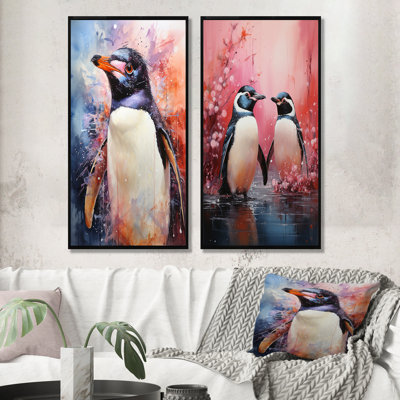 Penguins Antarctic Elegance - Penguin Wall Art Living Room Set Of 2