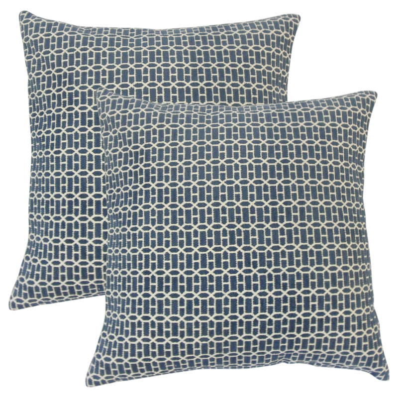 Geometric Feather Reversible Throw Pillow, Lapis