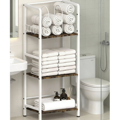 Freestanding Towel Rack With 3 Rotating Bars, 3-Tier Shelves, Detachable Dividers & 8 S-Hooks - Bathroom And Poolside Storage Organizer