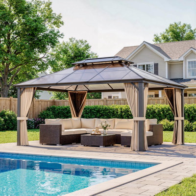 16 Ft. W X 12 Ft. D Hardtop Gazebo With Dual-Tiered Polycarbonate Roof And Aluminum Frame