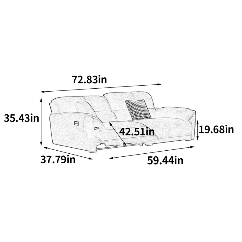 Élégant canapé électrique multifonctionnel, 2, H 35,43 po x l 72,83 po x P 37,79 po
