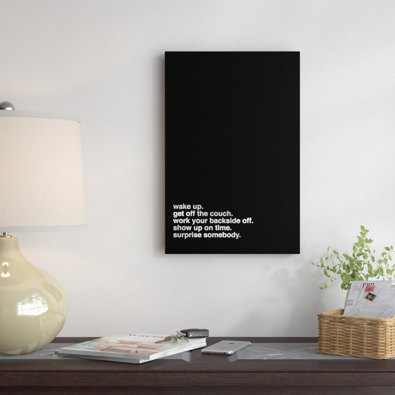 « wake up », art textuel sur toile tendue, H 60 po x l 40po x P 1,5 po