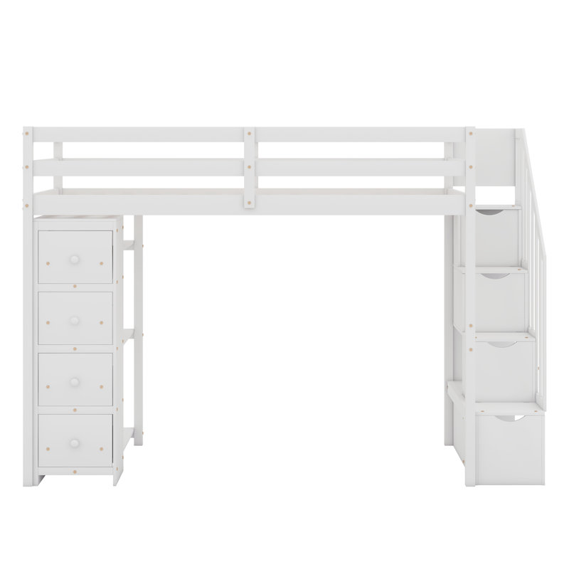 Lit mezzanine avec tiroirs de rangement, Blanc