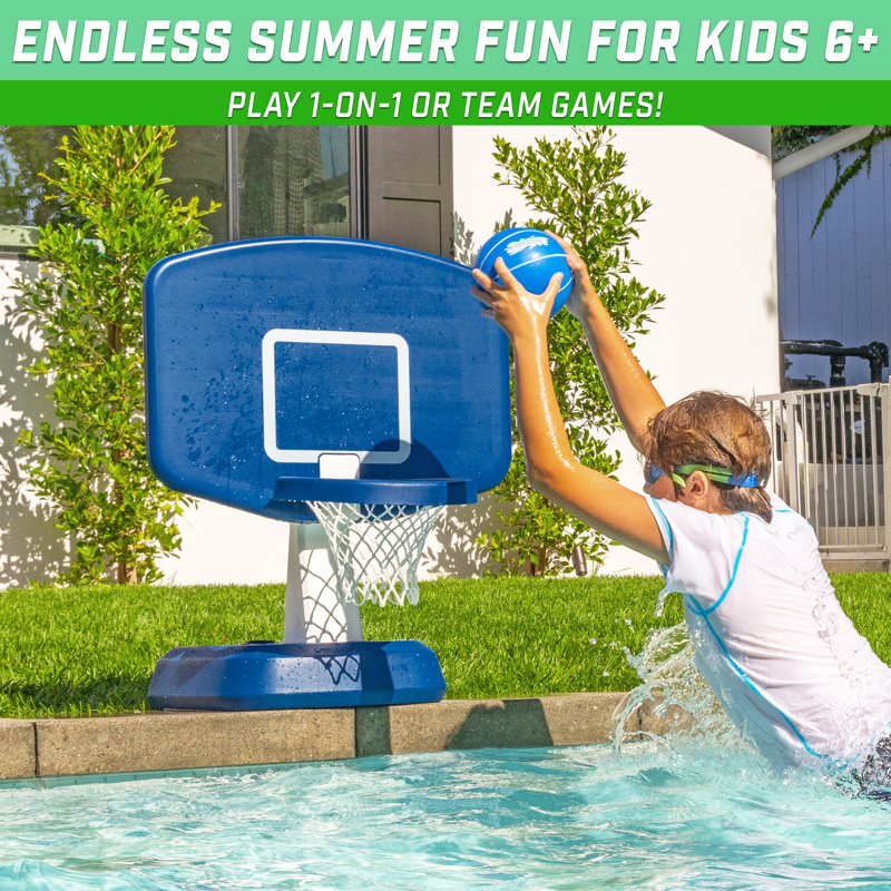 Blue Portable Poolside Basketball Hoop with Water Ball
