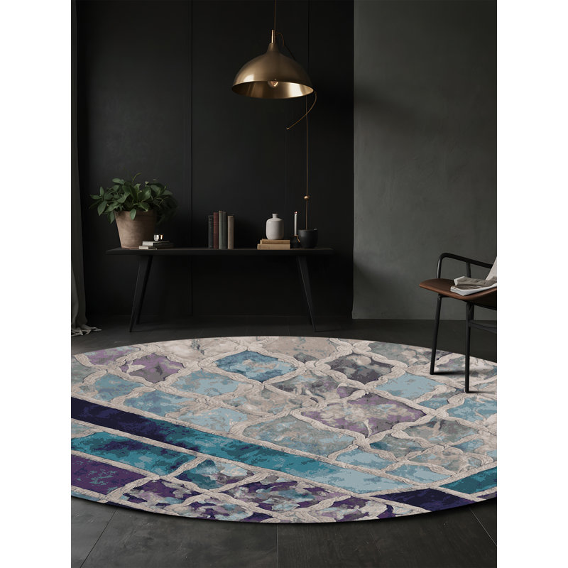 Machine Washable Gray Area Rug, Round 8'