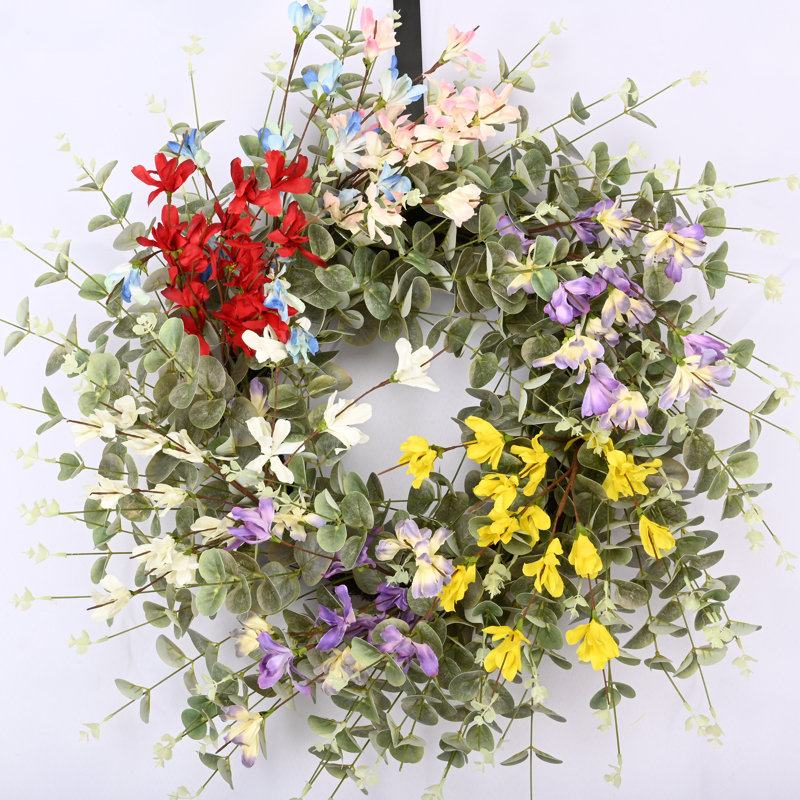Couronne florale en grappe d'eucalyptus 26 po pour porte d'entrée 26 po, Multicolore