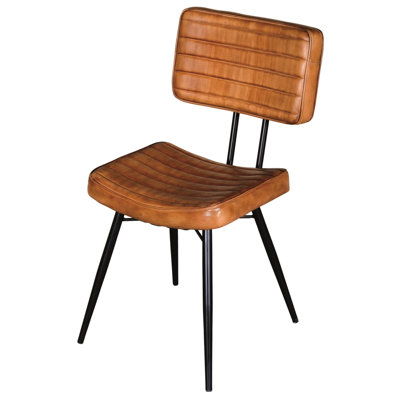 Chaises d'appoint en cuir brun clair (2), pieds en métal noir - chaises de salle à manger de conception industrielle 2 pièces, décor d'assemblage