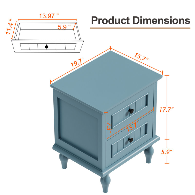 Amarilys 2-drawer bedside table, Bleu