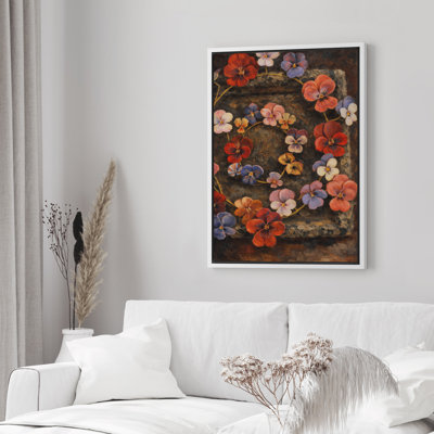 «Vintage Pansy Flower Spiral Garden Floral Decor», reproduction d'art sur toile encadrée