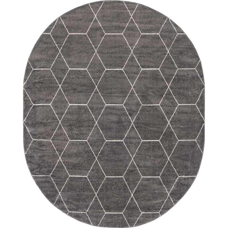 Debrodie Geometric Area Rug, Oval 5'3" x 8', Dark Gray