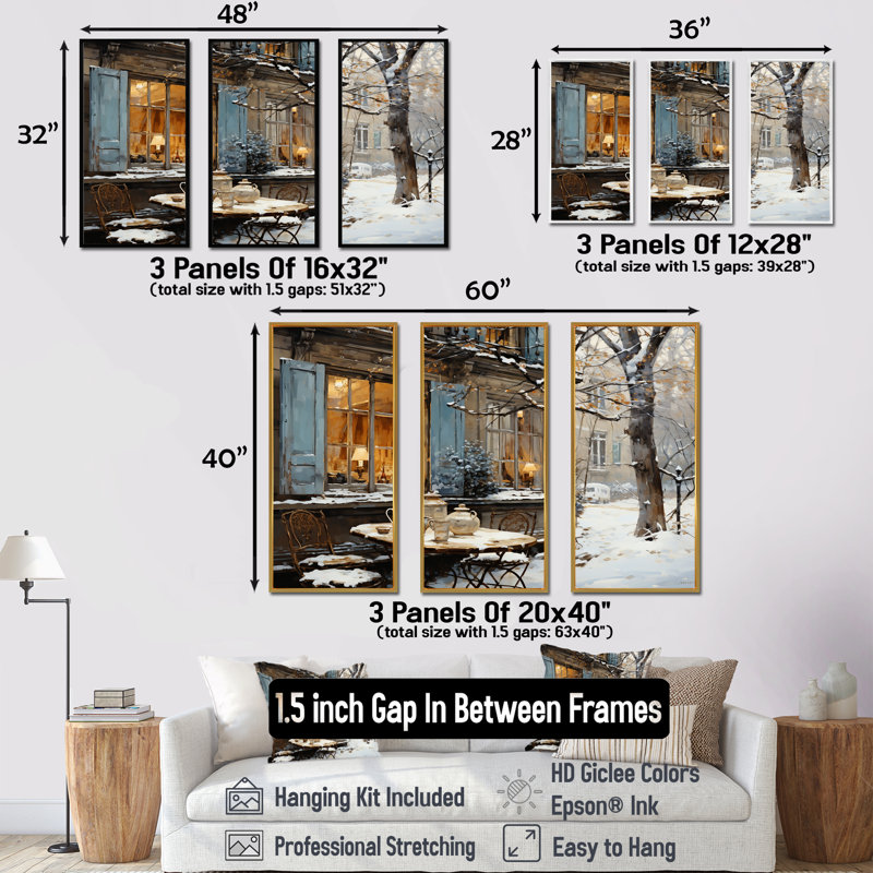 «Paris City Tower Winter Winter Charm II», art mural de la ville de Paris, Cadre flottant noir, H 32 po x l 48 po x P 1 po