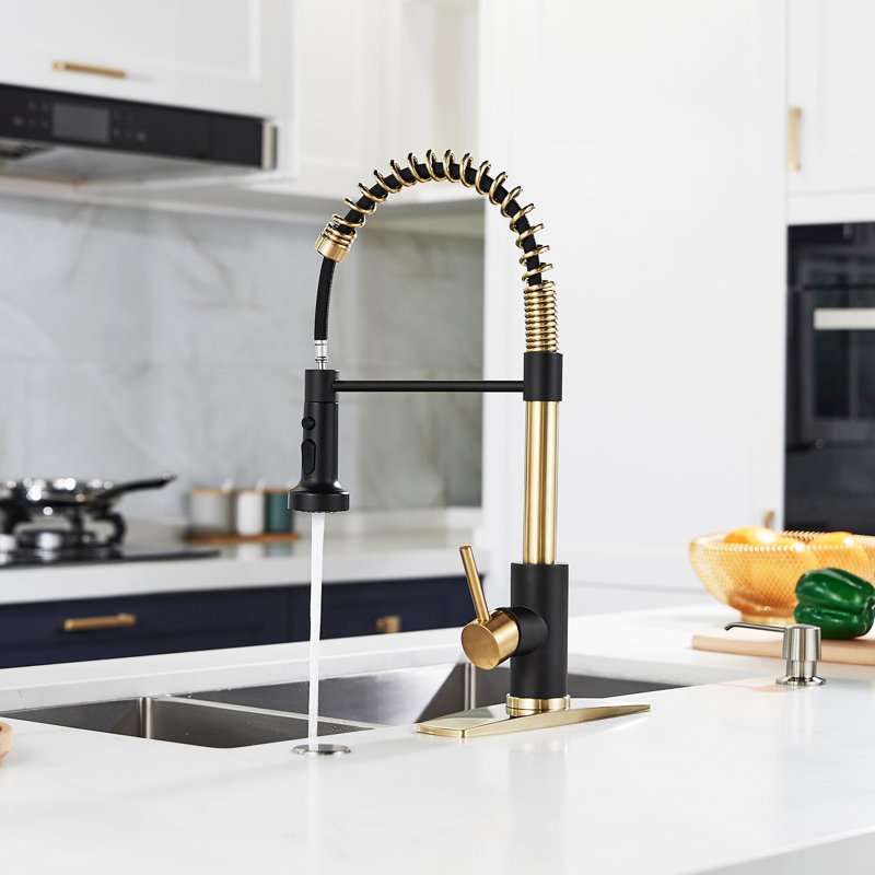 Blue Elephant Pull Down Kitchen Faucet, Black/Gold
