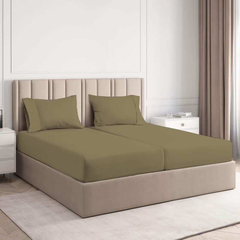 7-Piece Rayon from Bamboo Deep Pockets Split King Bed Sheet Set, Taupe