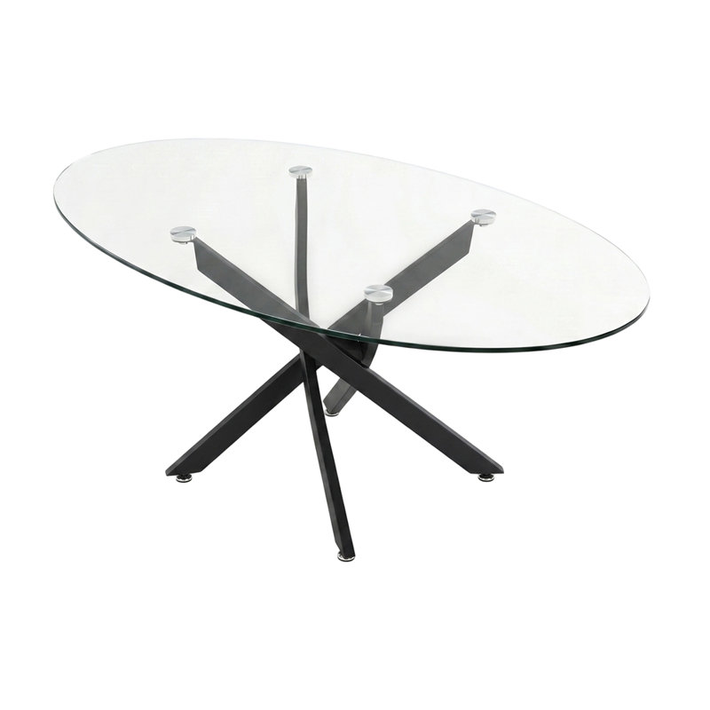 39.37" Glass Side Table with Black Legs