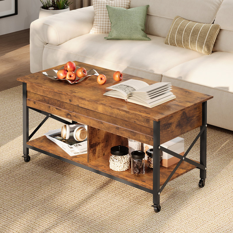 Sparta Large Lift Top Extendable Coffee Table With Storage and Changeable Casters, Square Coffee Table for Living Room  