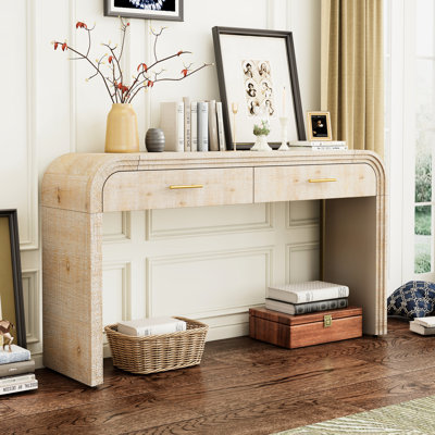 Console rétro avec deux tiroirs pour une maison charmante, décor rétro en bois naturel - finition naturelle