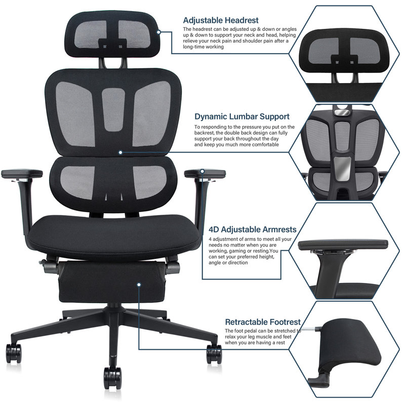 Milhollen Ergonomic Mesh Office Chair for Home and Office,Swivel Adjustable Desk Chair, Black