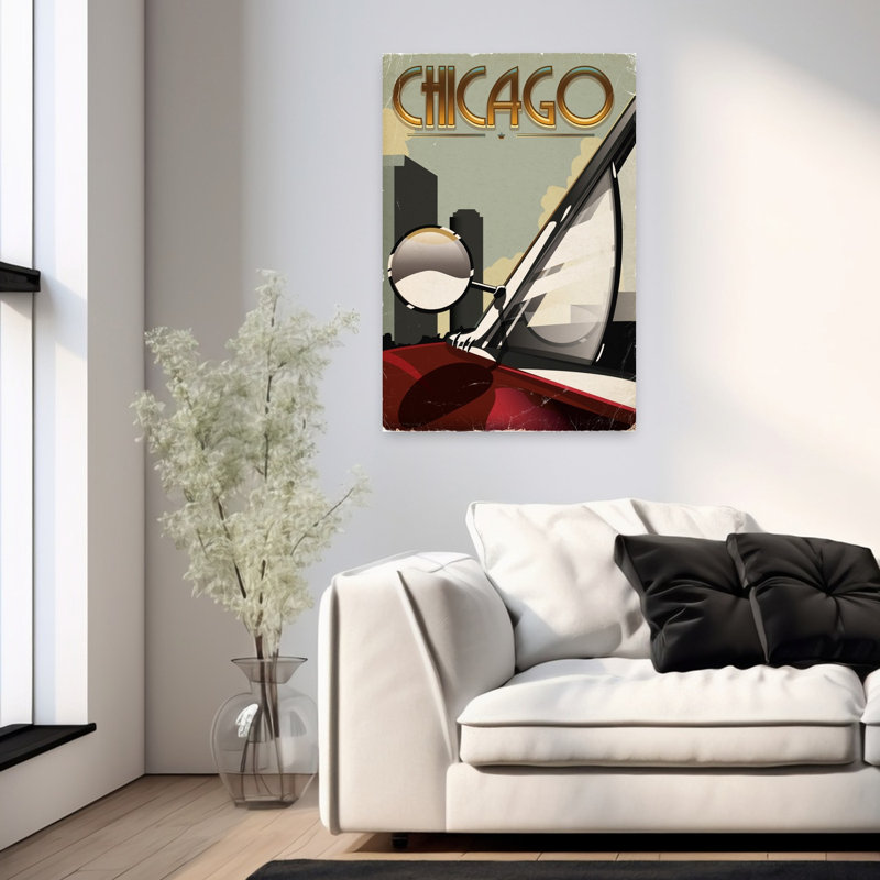 Chicago, art déco, affiche de voyage classique, architecture rétro, art mural urbain, H 36 po x l 24 po
