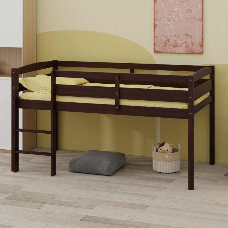 Compact Low Loft Bed with Sturdy  Ladder, Espresso