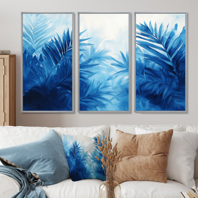 Palmiers en velours bleu harmonie I - ensemble de 3 palmiers