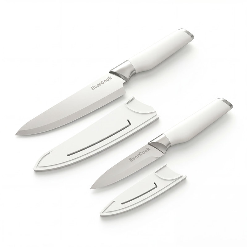 EverCook 4-Piece Knife Set with Blade Sheaths, Stainless Steel Cutlery, White