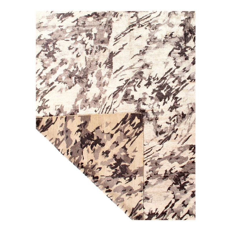 Tapis moderne gris noué à la main 9 pi x 12 pi
