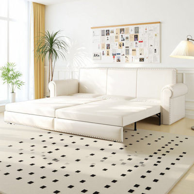 93.7" Chesterfield Sofa Bed - 3-in-1 Faux Leather Convertible Sleeper with Nailhead Trim, King Size Pull Out Bed & Rolled Arms for Living Room or Bedroom