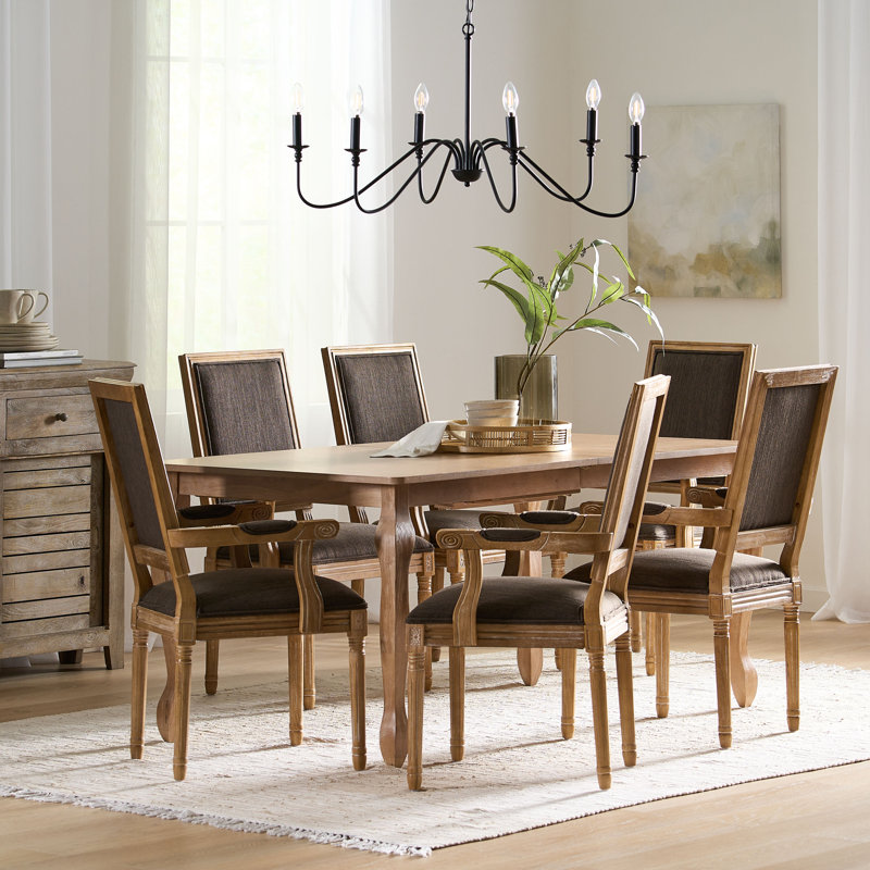 6 - Person Four Leg Dining Set, Brown, Brown, Brown/Light Gray
