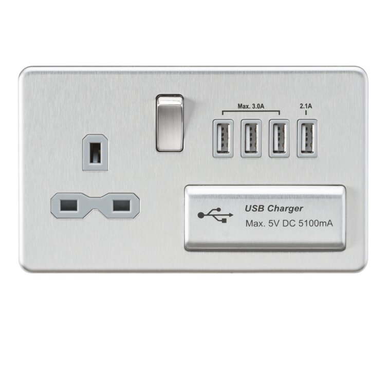 13A Switched Socket with Quad USB