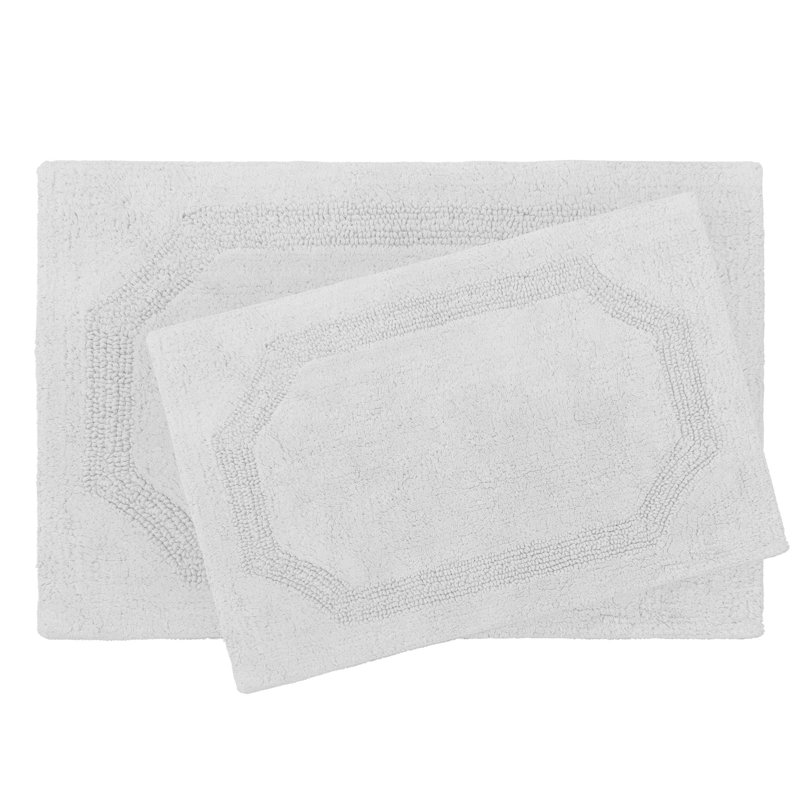 Laura Ashley Tablet Reversible Cotton Bath Rug, Light Gray, Set of 2