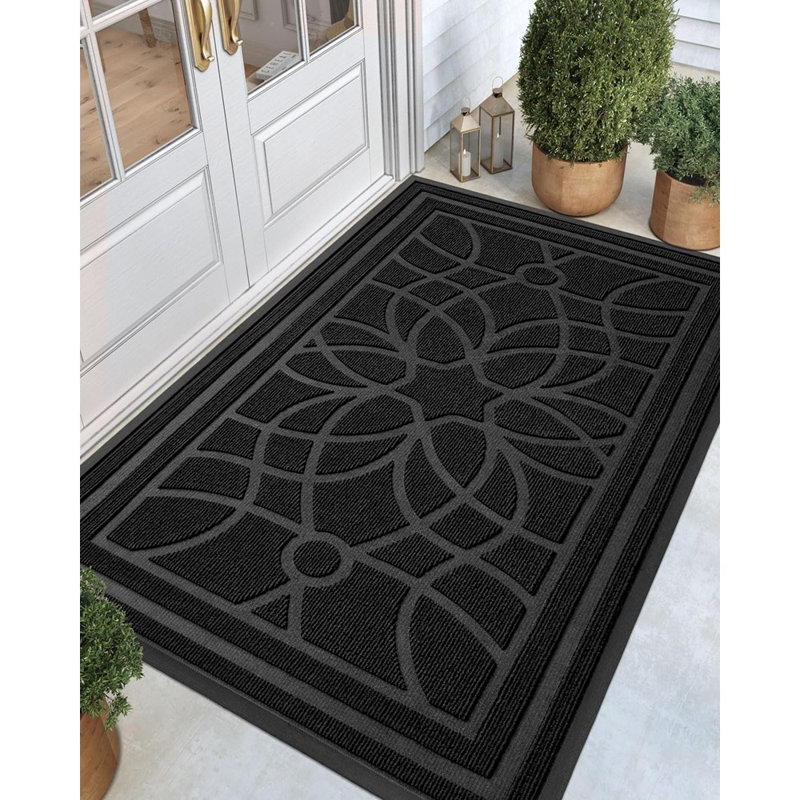Heavy Duty Black Outdoor Door Mat, Non Slip Front Entryway Rug